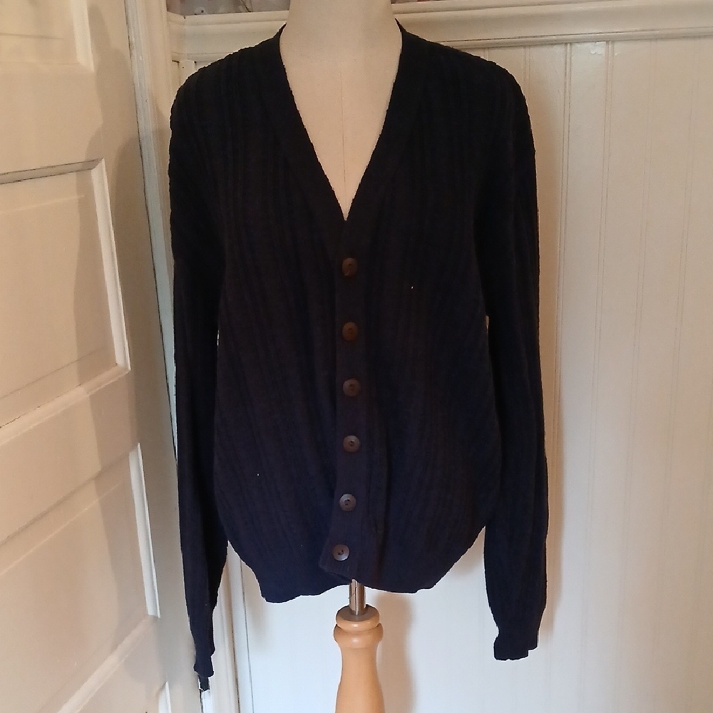 Bill Blass Dark Blue Grandpa Cardigan Sweater